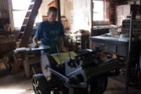 Mike shows me how this linotype press works - he used one during his first job in Haines Alaska after high school.