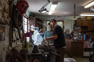 Mike and Martin discussing Mike's Velocette engine rebuild - Victoria BC